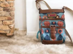 Lily Bloom Blue Flower Pattern Satchel Four Sections & Pockets. Hobo Hippie - Picture 1 of 22
