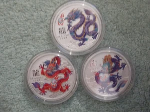 2024 Australian Silver Lunar Dragon Series III Colorized 1/2 oz (3 coin set) - Bild 1 von 2