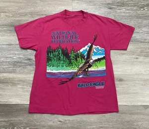 Vtg 90s Single Stitch National Wildlife Federation Eagle T-Shirt Size S* Pink - Picture 1 of 9