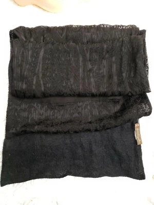 Henry Beguelin Glam Cálido Reversible Negro Bufanda Lana/Seda Burnout 16"X60" #A Foto 1 de 4
