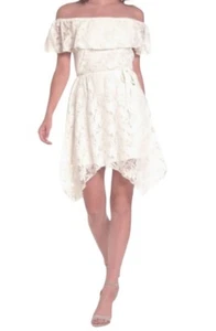 Off Shoulder Ruffled Dress Small Juniors 3 4 5 Ivory High Low Hem Feminine NWT - Picture 1 of 13