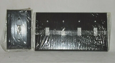 NEW Leviton Ribbed BROWN Switch Wall Plate - 4 Gang Bakelite + bonus 1 gang