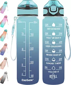 32 Oz Drinking Water Bottle with Times to Drink and Straw, Motivational with Car - Picture 1 of 12