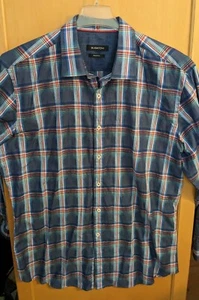 Bugatchi Forma Ajuste Botón Talla Pequeña Puño Abatible Cuadros Ventana Panel Azul - Imagen 1 de 4