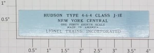 Lionel 18005-210 NYC 700E Hudson Plakette - Bild 1 von 1