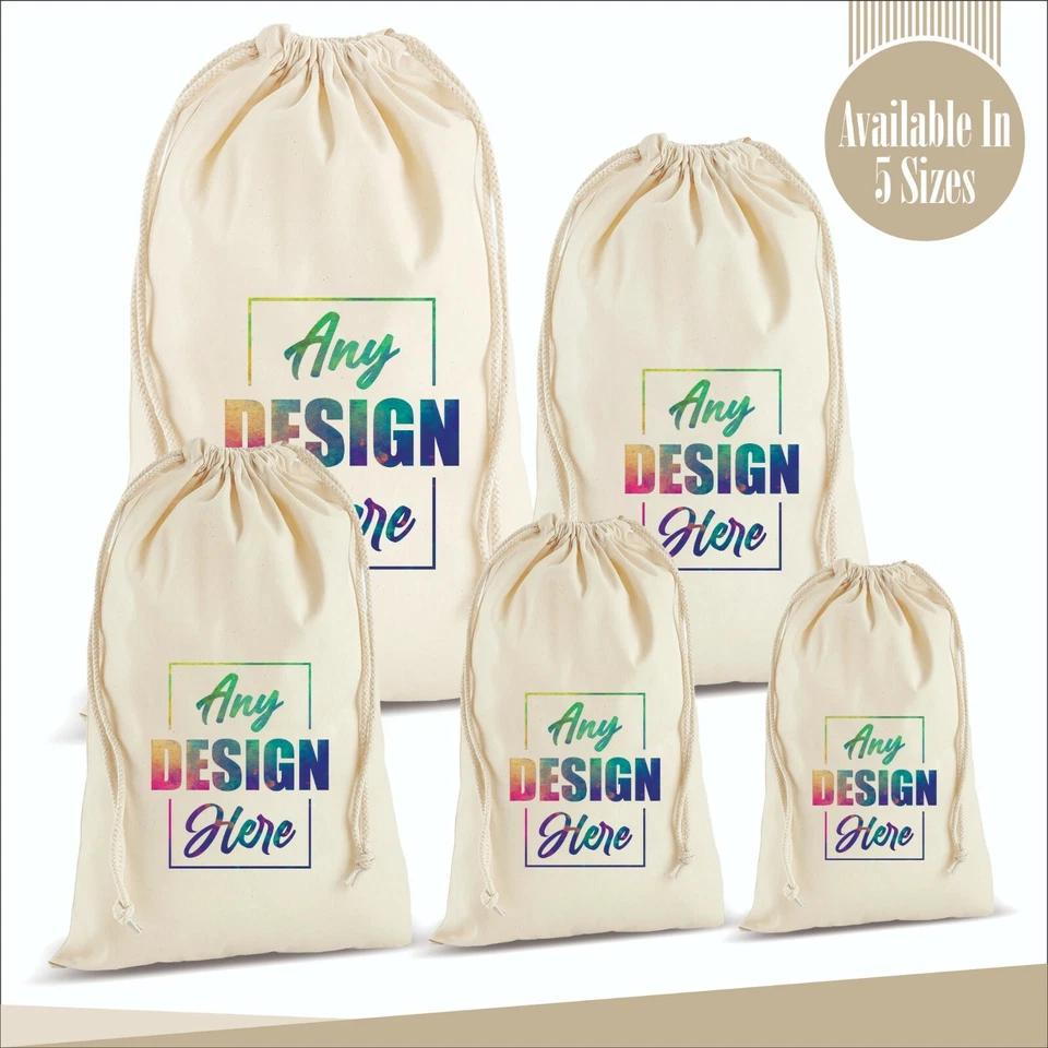 Personalised Cotton Stuff Bag Custom "Photo Text Name" Printed Drawstring Bag  - Image 1 of 1