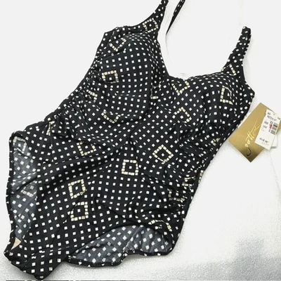 Vintage Sz 14 Gottex Swimsuit One Piece Retro Rockability Ruched Buckram Cups - Image 1 of 4