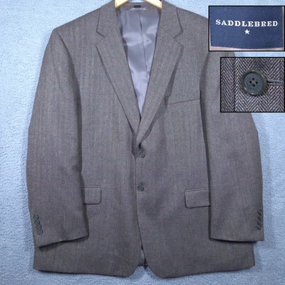 Saddlebred Sport Coat Men's 48R Brown Lambswool Herringbone Tweed Blazer Jacket - Image 1 of 4