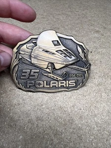 VTG 80s Polaris Snowmobile 35th Snowmobiling Winter Ski Doo Blizzard Belt Buckle - Picture 1 of 2