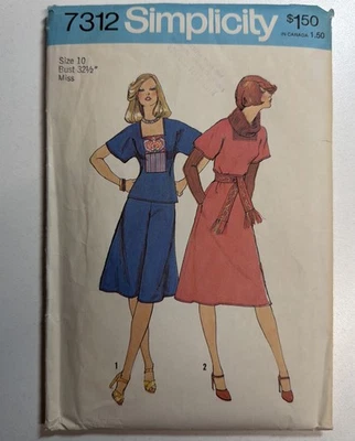 VTG Simplicity 7312 PATTERN A-Line Dress Top Pantskirt Culottes CUT Sz 10 - Image 1 of 4