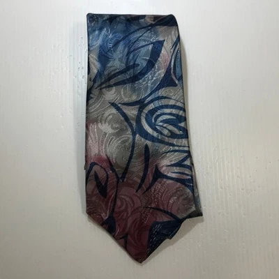 Gravata masculina clássica larga multicolorida azul vintage Manhattan 47"" - Imagem 1 de 4