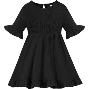 NEW Toddler Baby Girl Sweet Cotton Dress A-line Ruffle Sleeve Black Size 3-4T - Picture 1 of 1