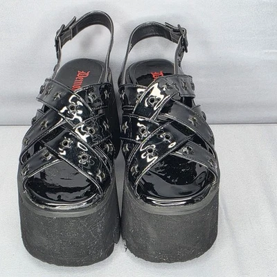 Demonia ASHES-12 Chunky Heel Slingback Sandal Star Shaped Eyelets Goth Size 6 - Image 1 of 4