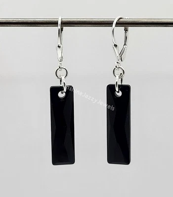 Pendientes baguette reina negra azabache cristal Swarovski plata esterlina m/w 6465 Foto 1 de 3