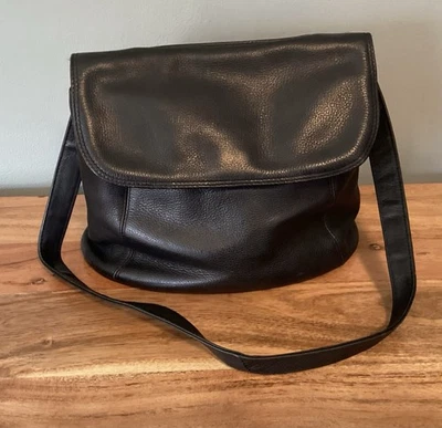 Cartera Rolfs Bolso de Hombro Cuero Guijarro Negro Solapa Frontal Llavero Tarjeta Organizar Foto 1 de 4