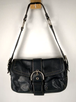 Vintage Coach Soho Double Pocket Flap Silver Buckle Bag 3653  Black Leather Y2K - Image 1 of 4