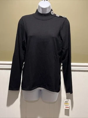 Suéter INC INTERNATIONAL CONCEPT Negro M Cuello Simulado Medallón Cuello Brillante Nuevo con Etiquetas Foto 1 de 4