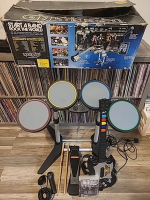 Playstation PS2 PS3 PS4 PS5 Rock Band Bundle Drums, Guitar, Mic, Game, & Box - Image 1 of 4