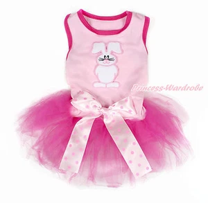 Easter Rabbit Light Pink Sleeveless Hot Pink Gauze Skirt Pet Dog One Piece Dress - Picture 1 of 1