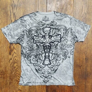 VTG Y2K Helix Men's XL Graphic Print Short Sleeve T-shirt Gray Cyber Grunge Goth - Picture 1 of 17