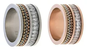 Anello Acciaio Inox Donna Amicizia Argento Oro Rosa Baguette Pietre a Nastro - Foto 1 di 5