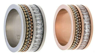 Anello Acciaio Inox Donna Amicizia Argento Oro Rosa Baguette Pietre a Nastro - Immagine 1 di 3