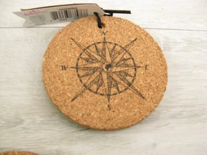 Kate Aspen Cork Coaster Compass Navigation Print Set of 4 - Picture 1 of 6