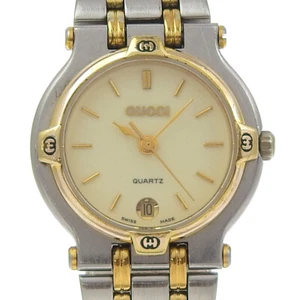 GUCCI Date Watches 9000L IvoryDial Stainless Steel/Plated Gold Quartz Anal... - Picture 1 of 9