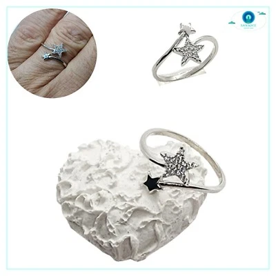 Anello da donna stelle in argento 925% anellino regolabile con zirconi di per - Immagine 1 di 4