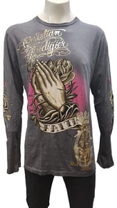Christian Audigier Herren Double Sleeve Long T-Shirt Steine Grau XL - Bild 1 von 4