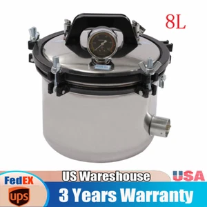 Portable 8L Pressure Steam Autoclave Sterilizer Stainless Dental Lab Equipment - Picture 1 of 16