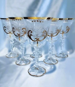 Czech Bohemian Glass Handmade - Wine - 6 pcs with polished mesh - Picture 1 of 5
