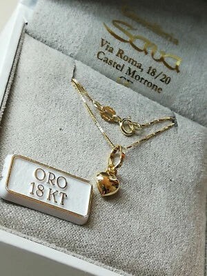 Collana veneziana 45 cm e ciondolo cuore bombato in oro giallo 750 18 kt NUOVO