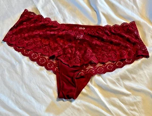 Vintage Y2K Delta Burke Boy Shorts Thong Floral Mesh Lace Cheeky 3x BURGUNDY - Picture 1 of 10