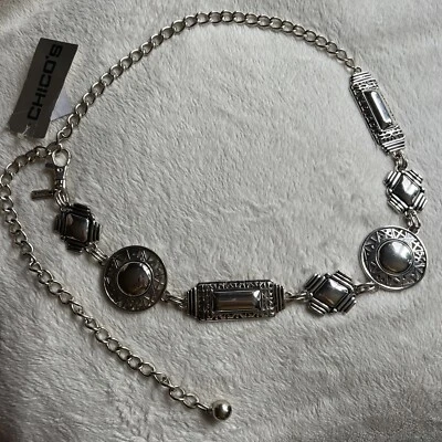 CHICO'S Grueso Boho Plata Cadena Eslabón Cintura Cinturón Medallones Talla S/M Nuevo con Etiquetas Foto 1 de 4