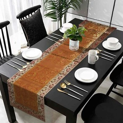 Indian Silk Table Runner Coffee Color Birthday Party Decor Runner 16X60"Inch - Image 1 of 4
