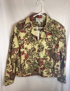 Vintage St John Sport Jeansjacke creme rot Rosen Print Jacke Gr. L USA - Bild 1 von 6