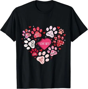 Dog Paw Print Heart Valentine's Day Dog Lover Gift Couple T-Shirt Hoodie - Picture 1 of 18