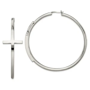Stainless Steel Polished Large Cross Hoop Earrings - Picture 1 of 4