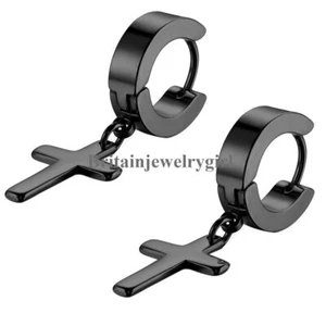 2-6pcs Cross Dangle Hoop Huggie Stainless Steel Ear Stud Earrings for Men Women - Picture 1 of 33