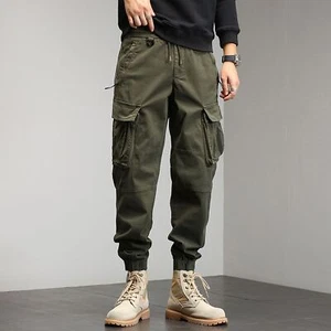 Mens Harem Pants Drawstring Trousers Elastic Waist Casual Cargo Pants w/Pockets - Picture 1 of 17