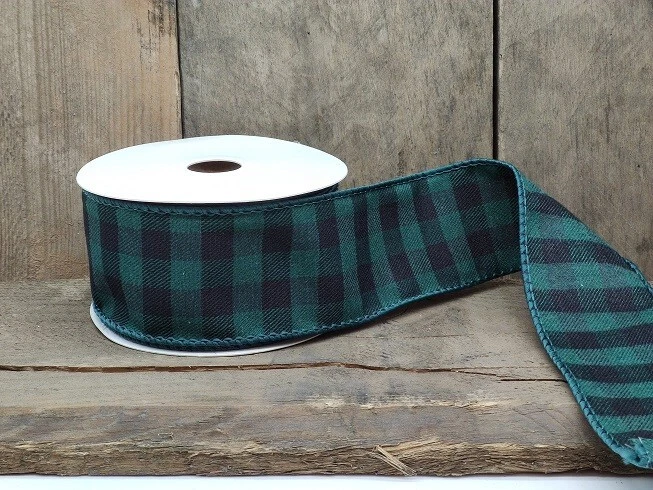 Schleifenband Dekorationsschleife Karo schwarz/grün  5 cm breit - 1 Rolle  (9m) - Bild 1 von 1