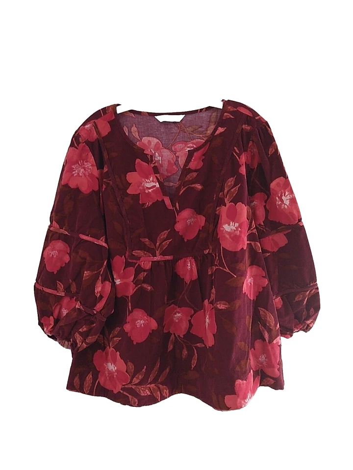 Top Sonoma Floral Para Mujer Talla 2X Pana Manga Globo Boho Campesino Cottagecore Foto 1 de 4