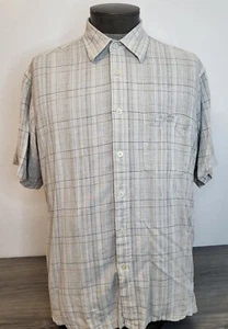 Marc Edwards Hemd Herren XL Biege kariert Kurzarm Knopfleiste waschbar Leinen - Bild 1 von 8