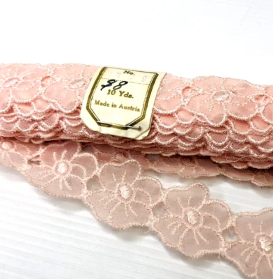 Vintage Lace Trim Pink Floral Edging Ribbon Piece Austrian Decorative Fabric - image 1 of 4