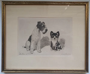 Lisa Balsie Signed Limited Edition Etching Wire Fox Terrier Kitten Framed 1941 - Picture 1 of 14