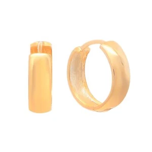 Rachel Koen kleine breite klappbare Huggie Hoop Ohrringe 14K Gelbgold 14 mm - Bild 1 von 11