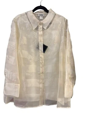 Bob Mackie Studio Mujer Conjunto de 2 Piezas 28W Marfil Seda Bordada Camisa Concha Foto 1 de 4