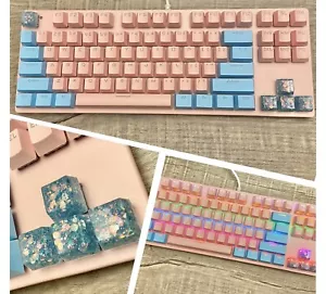 Pink, Blue & Resin Mechanical Gaming Keyboard RGB Rainbow Backlit Waterproof NEW - Picture 1 of 11