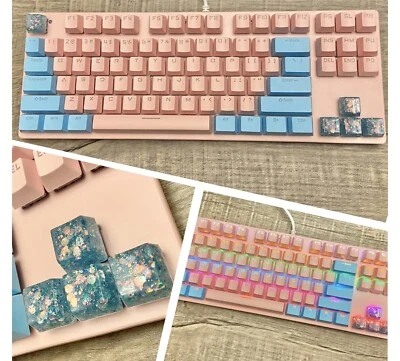 Pink, Blue & Resin Mechanical Gaming Keyboard RGB Rainbow Backlit Waterproof NEW - Image 1 of 4